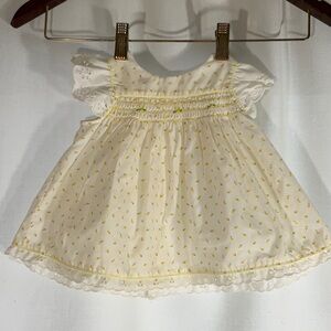 White and Yellow Floral Baby Dress  with eyelet & Embroidery 0-3 months